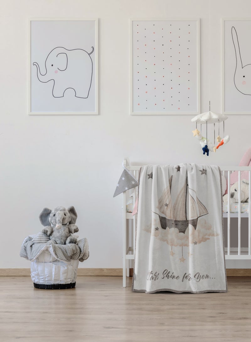 Morano Baby Lulu Blanket, 2 Ply Bonded Blanket, Fuzzy Sherpa Backside, Ivory Color Material 100% Polyester Size 90 x 120 cm (Starlight) - Image 1