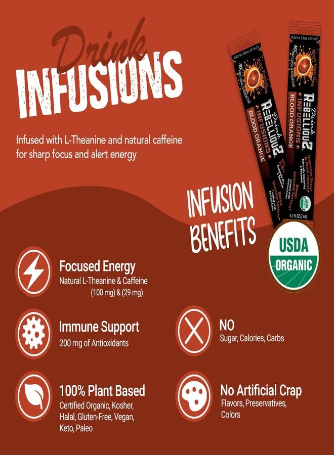 Rebellious Blood Orange Organic Drink Mix – Organic Zero Calorie Energy Drink Mix | Monk Fruit & Green Tea Extract | L-Theanine + Natural Caffeine | 100% Plant-Based | Pack of 10 | Keto,Gluten-Free - Image 2
