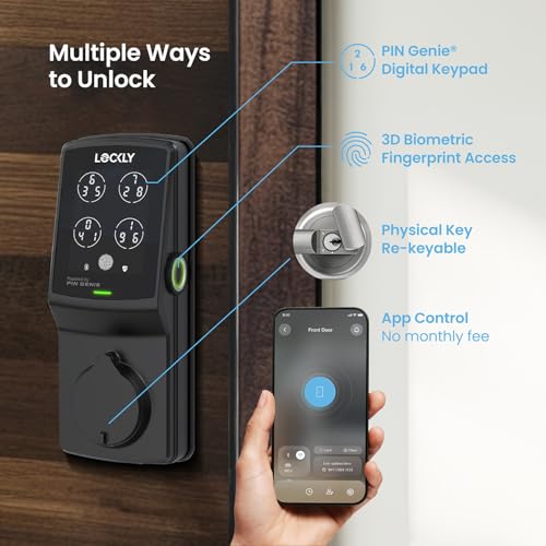 Lockly Secure Pro Deadbolt, Wi-Fi Smart Lock, Keyless Entry Door Lock, Smart Locks for Any Doors, PIN Genie® Keypad, 3D Biometric Fingerprint Sensor, Auto Lock, Rekeying Capability - Matte Black - Image 2