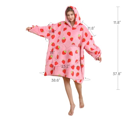 Dietersler Wearable Blanket Hoodies For Women, Oversized Cute Hoodie Blanket Warm Cozy Sweatshirt, Strawberry Shortcake Gifts for Women Teens Girl, One Size for All - Image 4