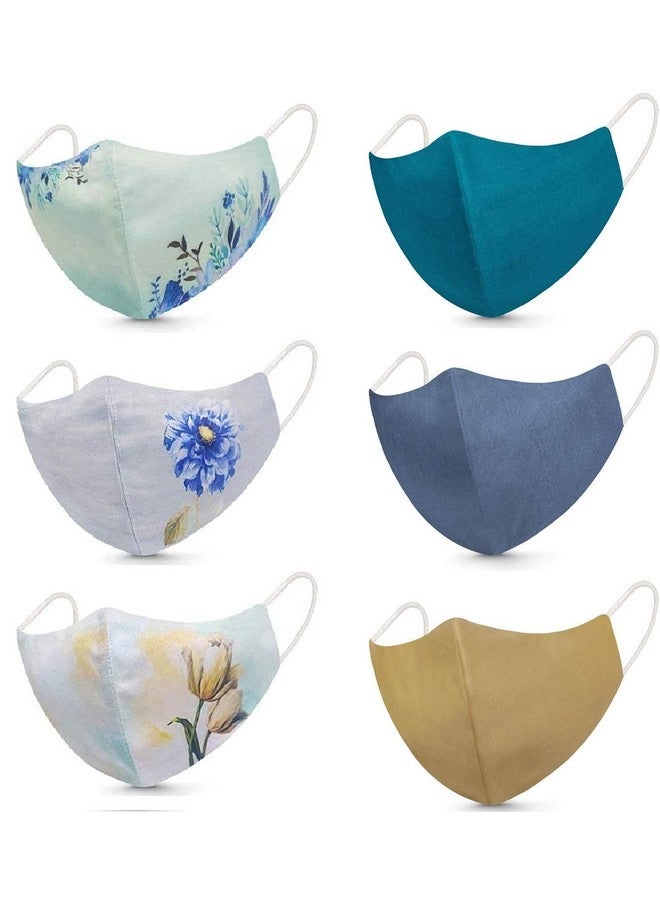 Ngel Pure Cotton Face Mask For Women/ Men Digital Printed Mask/Plain Face Mask 3 Layers Skin Friendly Washable Fabric Light Weight & Comfortable Mask(Pack Of 6) - Image 1