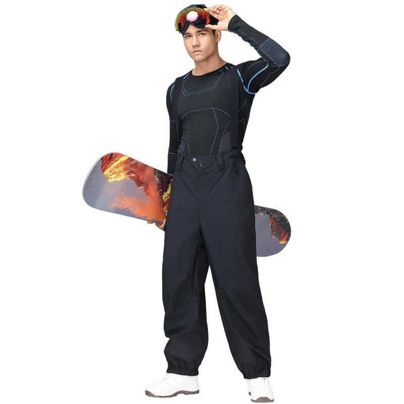 HOTIAN Men Ski Pants Women Baggy Snow Bibs Professional Waterproof Windproof Insulated Warm Winter Snow Pants Overall Black - Image 2