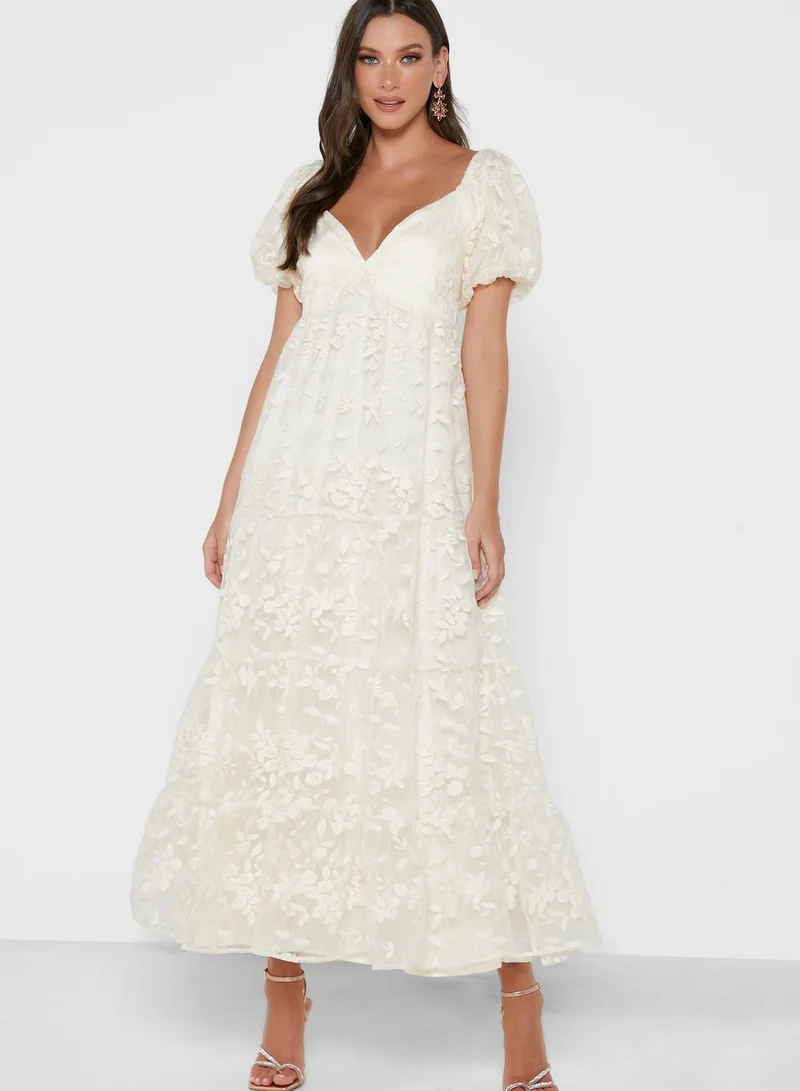 Just Me Floral Embroidery Mesh Dress