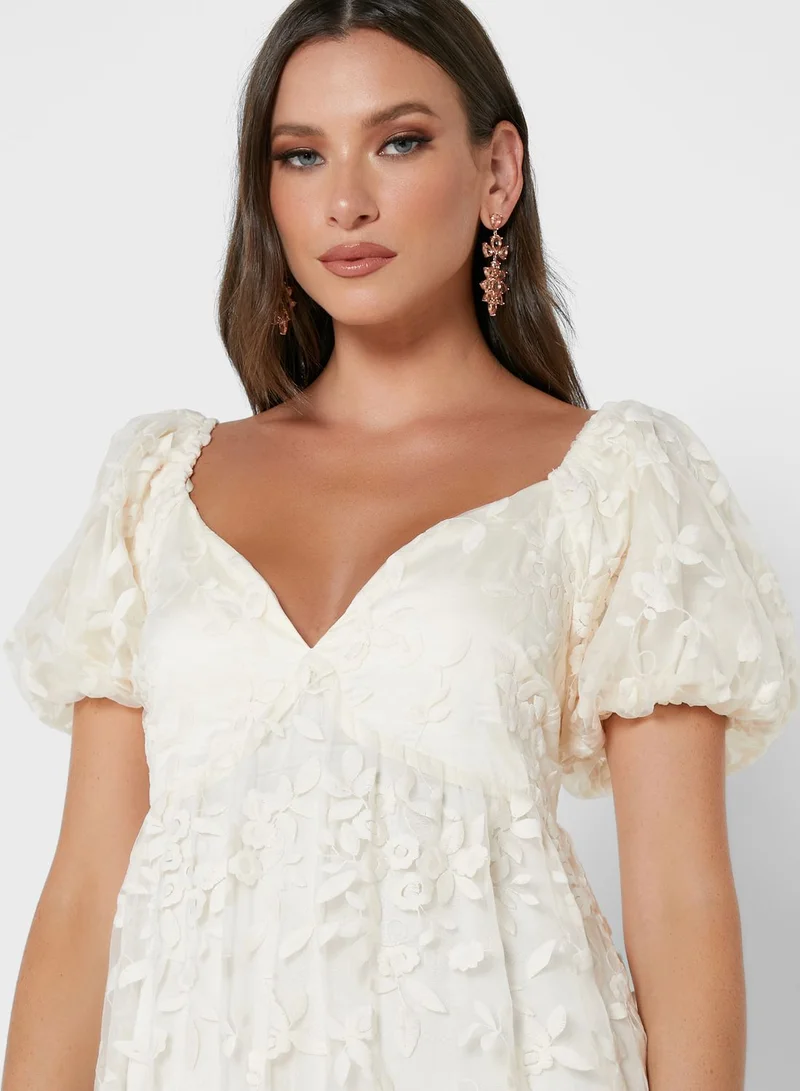 Just Me Floral Embroidery Mesh Dress