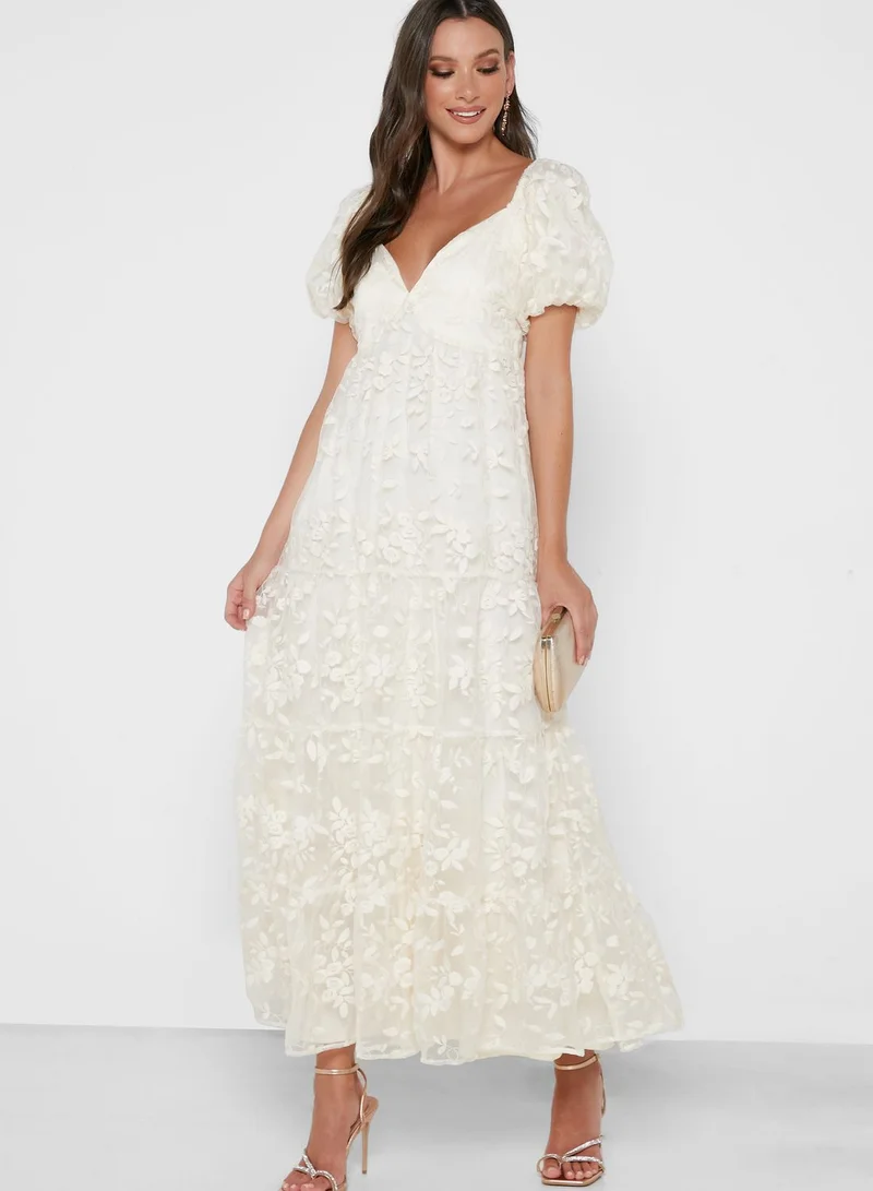 Just Me Floral Embroidery Mesh Dress