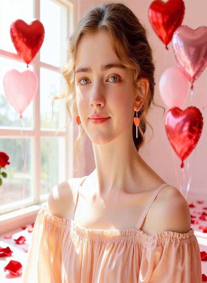 Cifudec Heart Earrings Dangle Valentine's Day Earrings Heart Earrings Cute Love Dangling Heart Earrings for Women, Normal, Acrylic, No Gemstone - Image 3