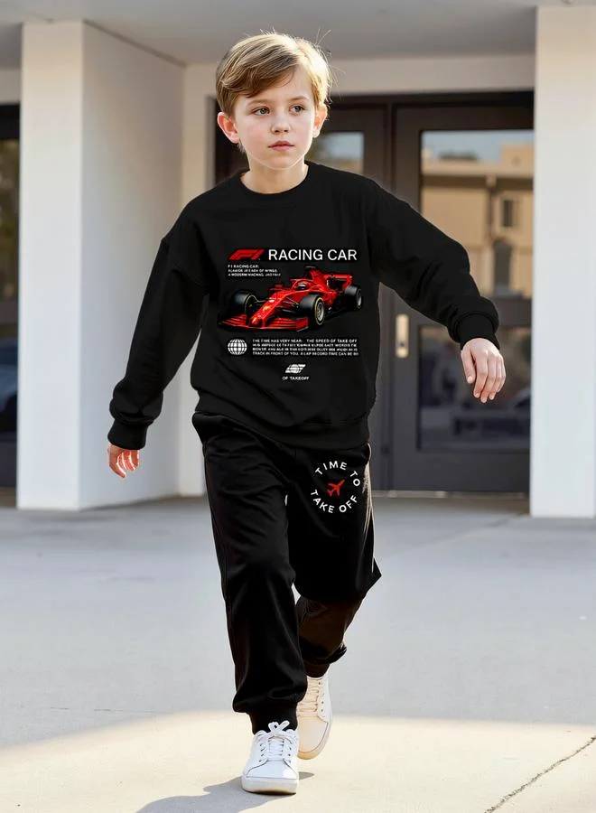 Take Two Take Two Teens Black Graphic Print Sweatshirt and Joggers Set