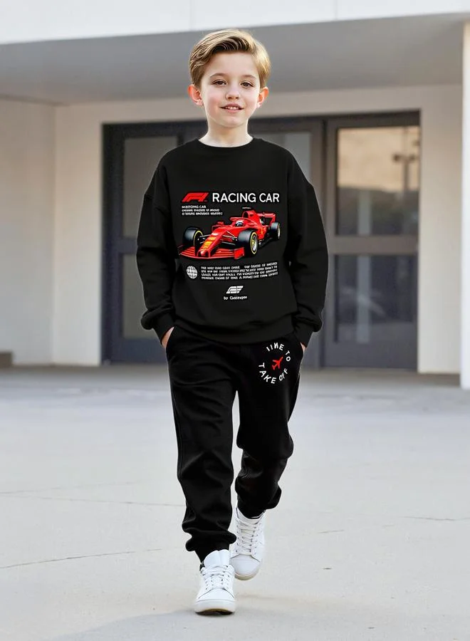 Take Two Take Two Teens Black Graphic Print Sweatshirt and Joggers Set