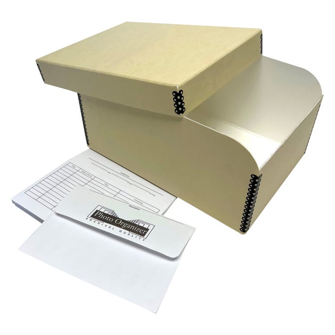 4X6 PHOTO STORAGE BOX WITH 12 ACIDFREE ENVELOPES HOLDS UP TO 1000 35 X 5 OR 4 X 6 PICTURES METAL EDGE ARCHIVAL ORGANIZER FOR CARDS STICKERS STAMPS SEEDS 55X75X11 TAN