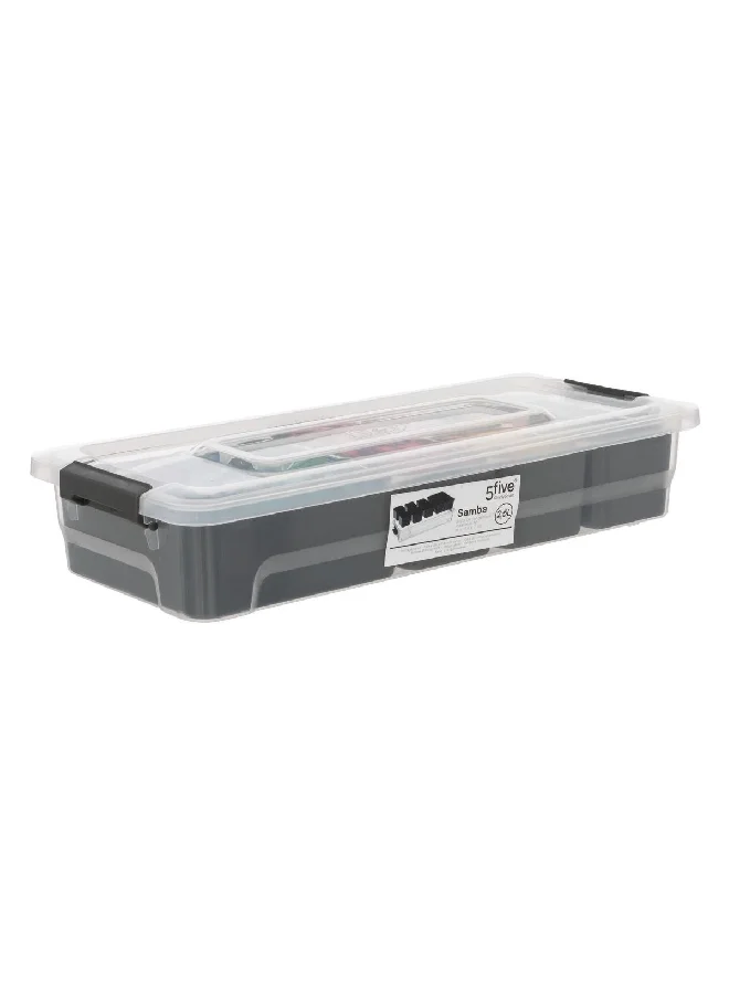 Five Simply Smart Samba Durable Polypropylene Storage Compartment Box Clear and Black 2.5 L 160427