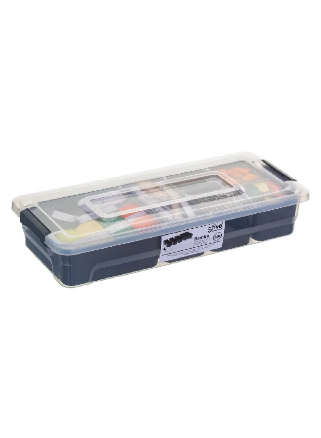 Five Simply Smart Samba Durable Polypropylene Storage Compartment Box Clear and Black 2.5 L 160427