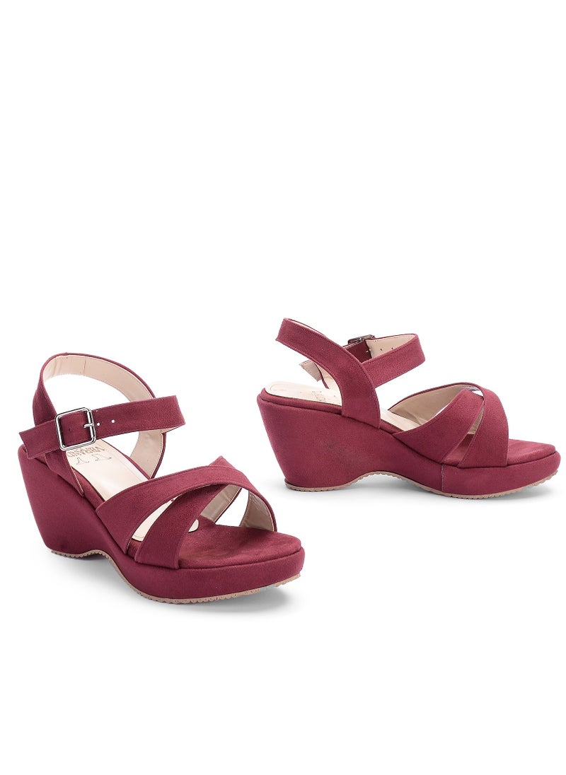 Vbranda Elegant Suede Wedge Sandal W-7-MAROON  - Image 5