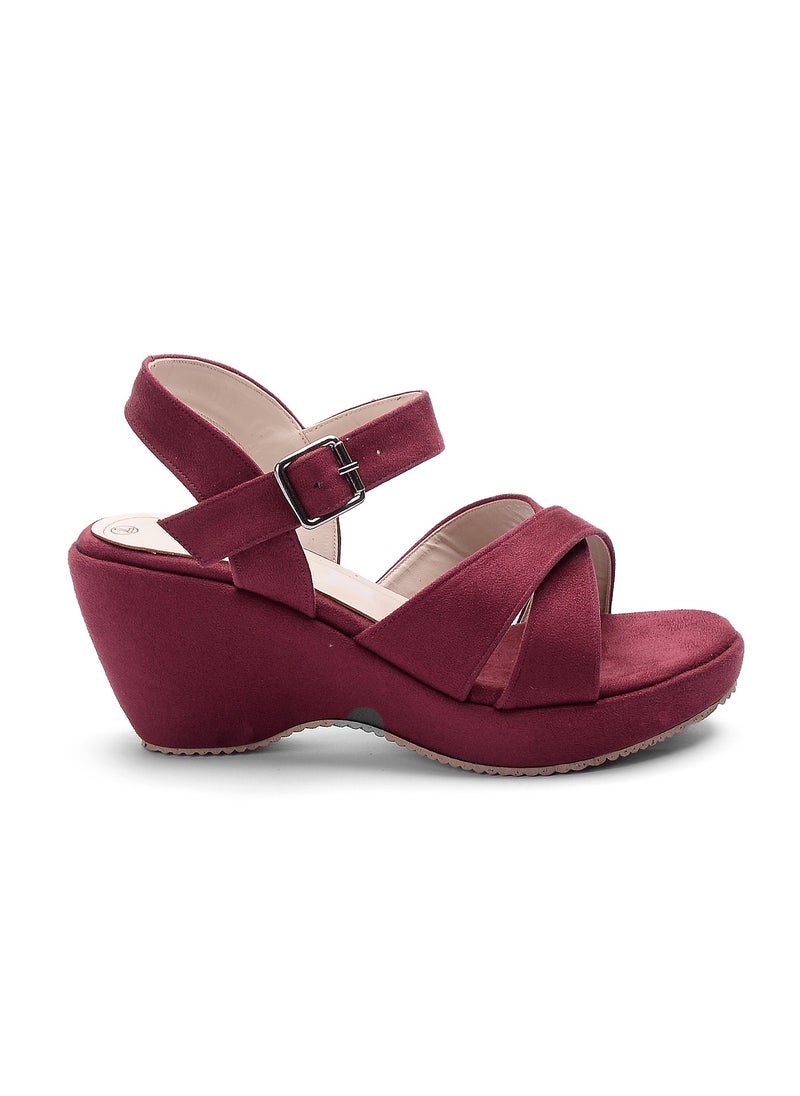 Vbranda Elegant Suede Wedge Sandal W-7-MAROON  - Image 4