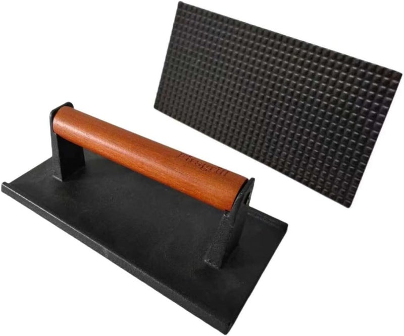 Firsgrill 8.3"×4.3" Heavy-Duty Cast Iron Grill Press and Steak Weight with Cool-Touch Comfort-Grip Wood Handle - BBQ Accessories for Griddle, Outdoor Grill, Panini, Tortilla (2 Rectangle) - Image 1