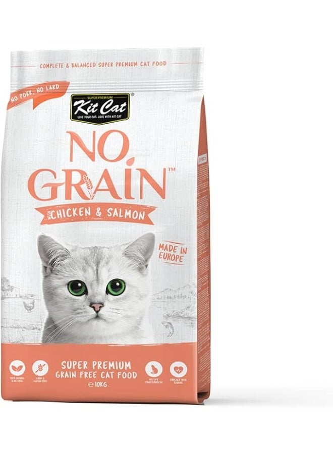 Kit Cat No Grain Chicken & Salmon Super Premium Cat Dry Food - 10KG