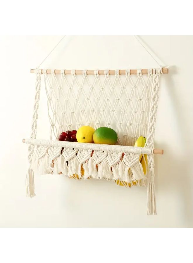 Ivory Macrame Wall Hanging Handwoven Acrylic Storage Organizer Fringe Decor Living Room Bedroom - Image 2
