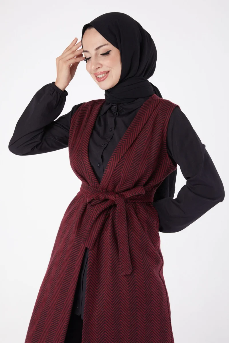 Tofisa Plain Medium Women's Burgundy Belted Vest - 13311