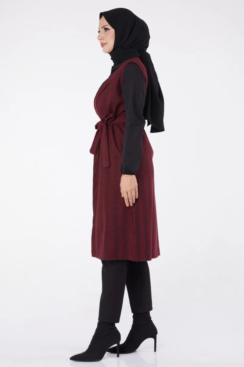 Tofisa Plain Medium Women's Burgundy Belted Vest - 13311
