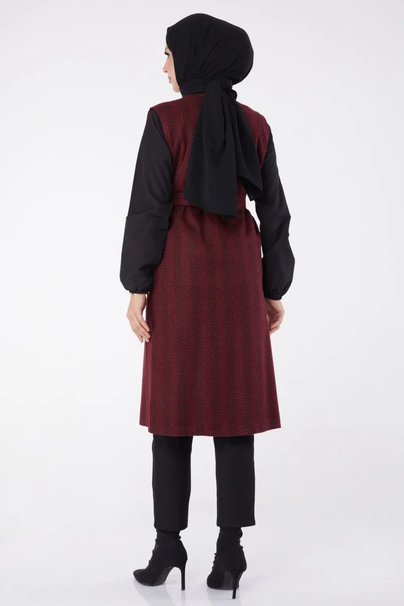 Tofisa Plain Medium Women's Burgundy Belted Vest - 13311