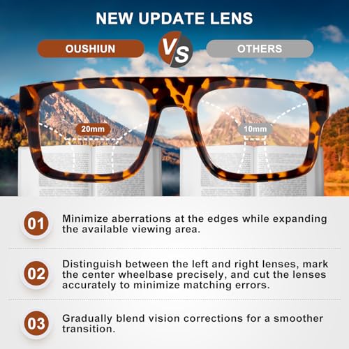 OuShiun Oversized Progressive Reading Glasses, Photochromic Multifocal Readers for Men & Women with Spring Hinge(DEMI+2.5) - Image 3