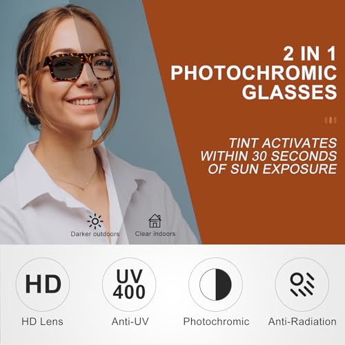 OuShiun Oversized Progressive Reading Glasses, Photochromic Multifocal Readers for Men & Women with Spring Hinge(DEMI+2.5) - Image 4