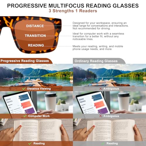 OuShiun Oversized Progressive Reading Glasses, Photochromic Multifocal Readers for Men & Women with Spring Hinge(DEMI+2.5) - Image 2