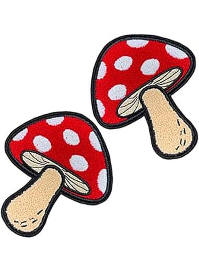Cute Mushroom Embroidery Iron On Patches 2pcs No Sew DIY Repair Decoration For Jackets Jeans Bags - Image 1