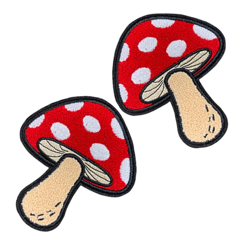 Cute Mushroom Embroidery Iron On Patches 2pcs No Sew DIY Repair Decoration For Jackets Jeans Bags - Image 2