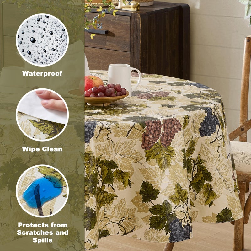 Newbridge 70 Inch Round Vinyl Tablecloth with Flannel Backing, Grapevine Print, Grape Theme Indoor Outdoor Waterproof Table Cover, Picnic, Barbeque, Patio and Kitchen Dining - Image 3