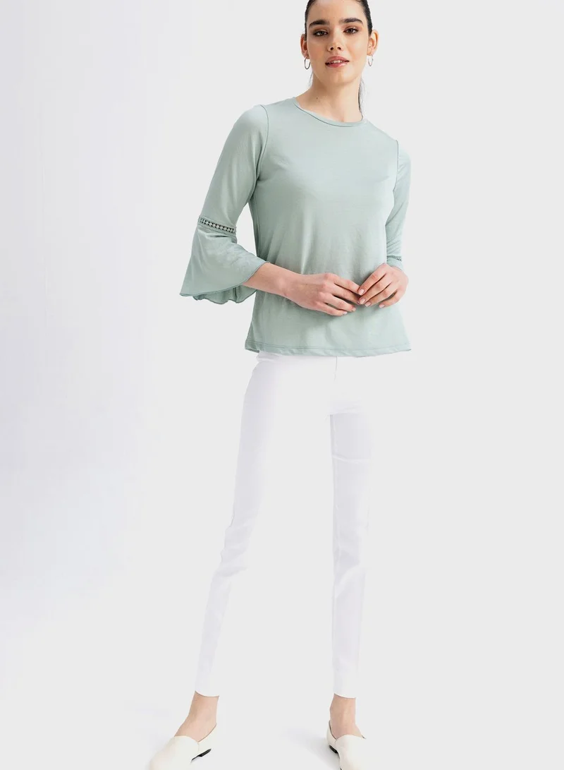 DeFacto Traditional Regular Fit Crew Frill Sleeve T-Shirt