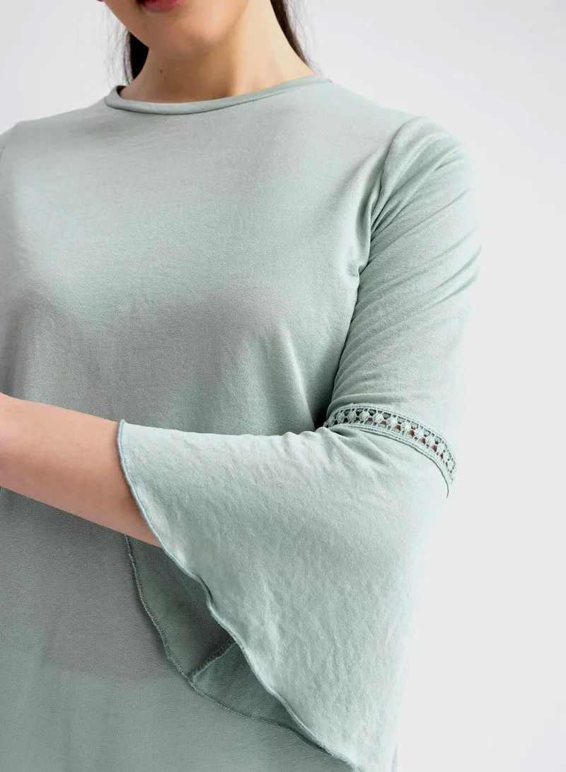 DeFacto Traditional Regular Fit Crew Frill Sleeve T-Shirt