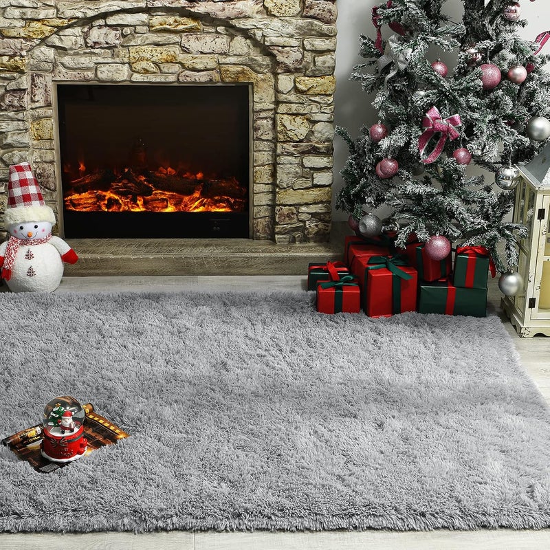 Andecor سجاد غرفة النوم الناعم والف fluffy، 8 × 10 قدم سجادة داخلية شاجي فخمة للأطفال الأولاد والبنات والرضع وسكن الكلية وغرفة المعيشة وديكور المنزل سجادة الأرضية، رمادي - Image 4