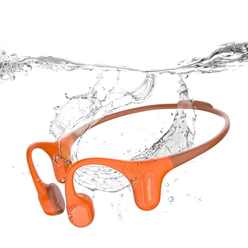 mojawa Run Plus Bone Conduction Headphones OpenEar Bluetooth Headphones 32GB MP3 Player IP68 Waterproof Swimming Earbuds Deep Bass Secure Fit for Running Gym and Daily Use Orange - Image 1