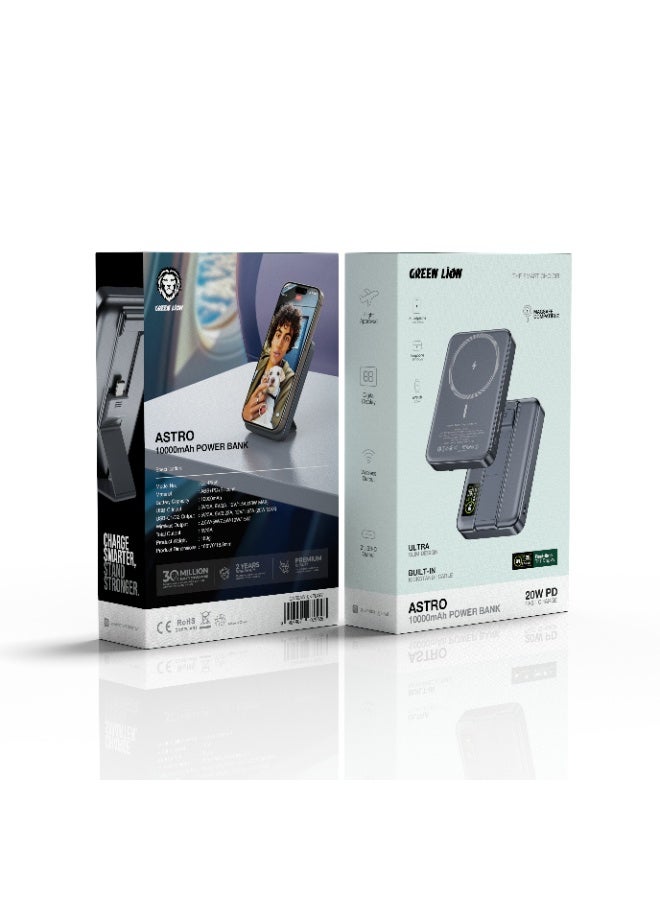 GREEN LION ASTRO 10000mAh 3-in-1 MagSafe Power Bank / 20W PD, Wireless Charging / Dual USB-C / Digital Display / Built-in Kickstand - Grey - Image 3