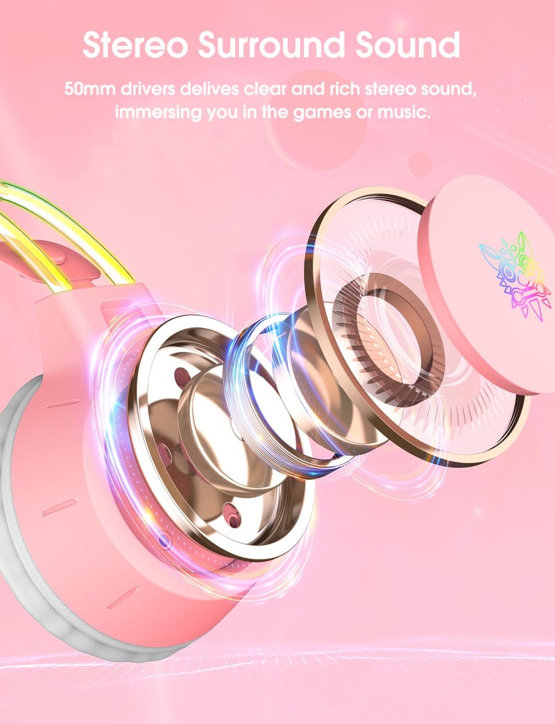 ONITOON Lightweight Gaming Headset with Detachable Deer Ears, RGB Lighting, Wired Over Ear Headphones with Mic for PC, PS4, PS5, Xbox, Switch, Stereo Surround Sound, Self-Adjusting Headband - Image 3