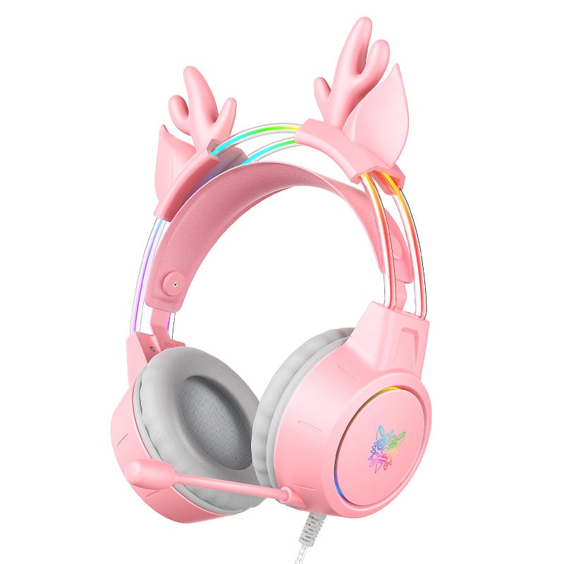 ONITOON Lightweight Gaming Headset with Detachable Deer Ears, RGB Lighting, Wired Over Ear Headphones with Mic for PC, PS4, PS5, Xbox, Switch, Stereo Surround Sound, Self-Adjusting Headband - Image 1