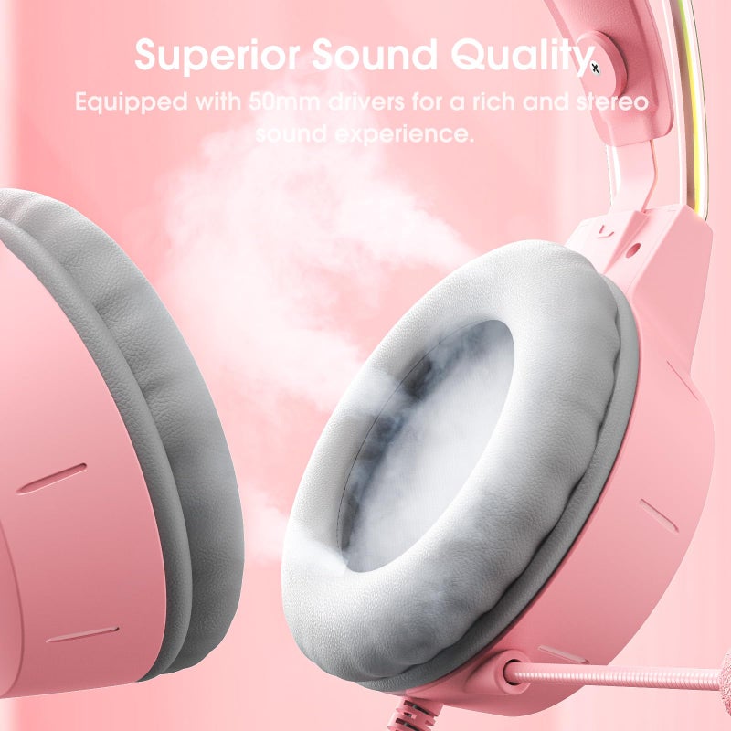 ONITOON Lightweight Gaming Headset with Detachable Deer Ears, RGB Lighting, Wired Over Ear Headphones with Mic for PC, PS4, PS5, Xbox, Switch, Stereo Surround Sound, Self-Adjusting Headband - Image 5