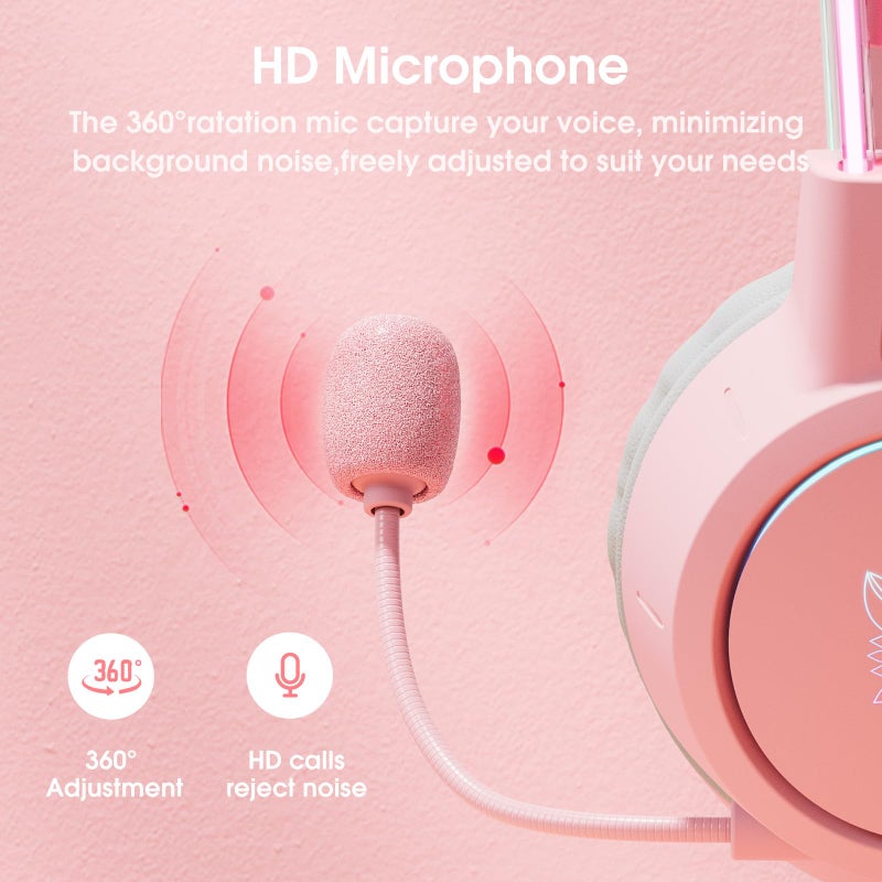 ONITOON Lightweight Gaming Headset with Detachable Deer Ears, RGB Lighting, Wired Over Ear Headphones with Mic for PC, PS4, PS5, Xbox, Switch, Stereo Surround Sound, Self-Adjusting Headband - Image 4
