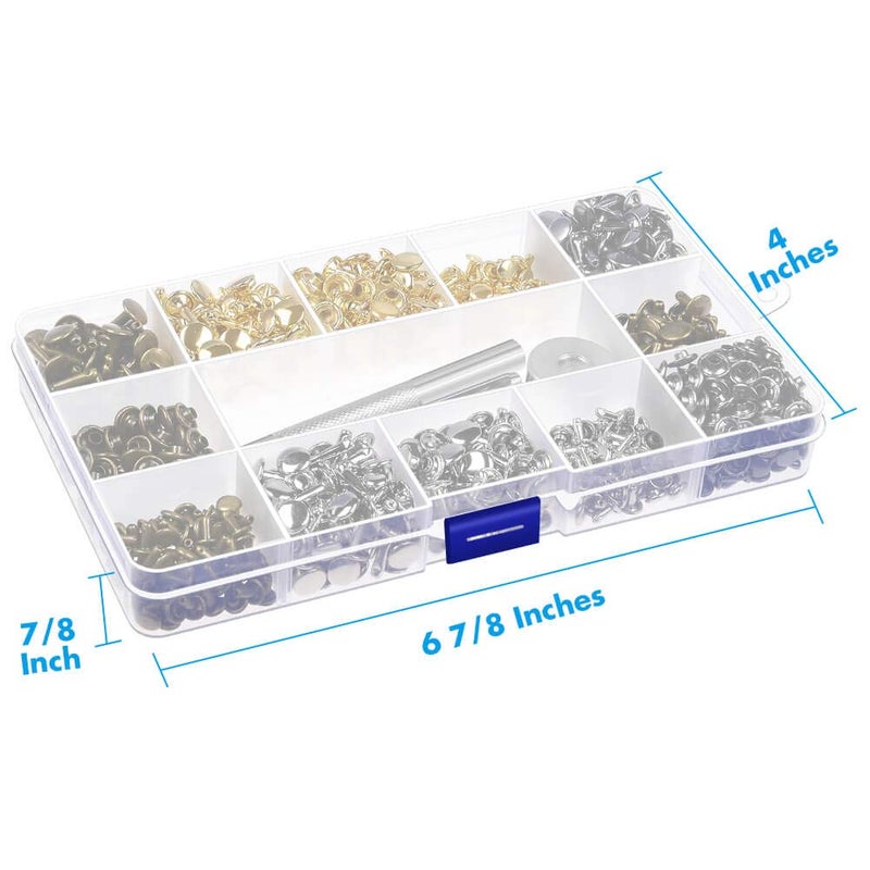 Paxcoo 480 Sets 3 Sizes Leather Rivets Double Cap Rivet Tubular Metal Studs with 3 Pieces Setting Tool Kit for Leather Craft Repairs Decoration, 4 Colors - Image 3