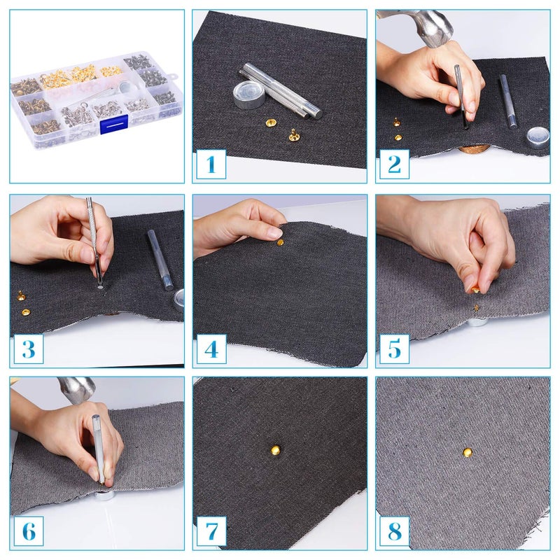 Paxcoo 480 Sets 3 Sizes Leather Rivets Double Cap Rivet Tubular Metal Studs with 3 Pieces Setting Tool Kit for Leather Craft Repairs Decoration, 4 Colors - Image 5