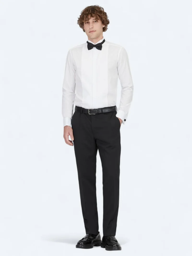Kip White Plain Slim Fit Double Cuff Tuxedo Shirts