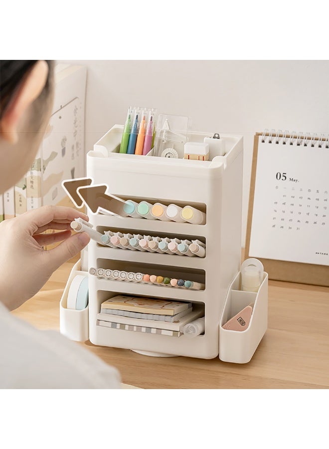 Rotatable Pen Holder, Plastic Desk Organizer with 360° Rotating Base for Pencils, Colored Pens, Various Stationery, Large Capacity Stationery Organizer for Office, Home, School, Classroom - Image 4