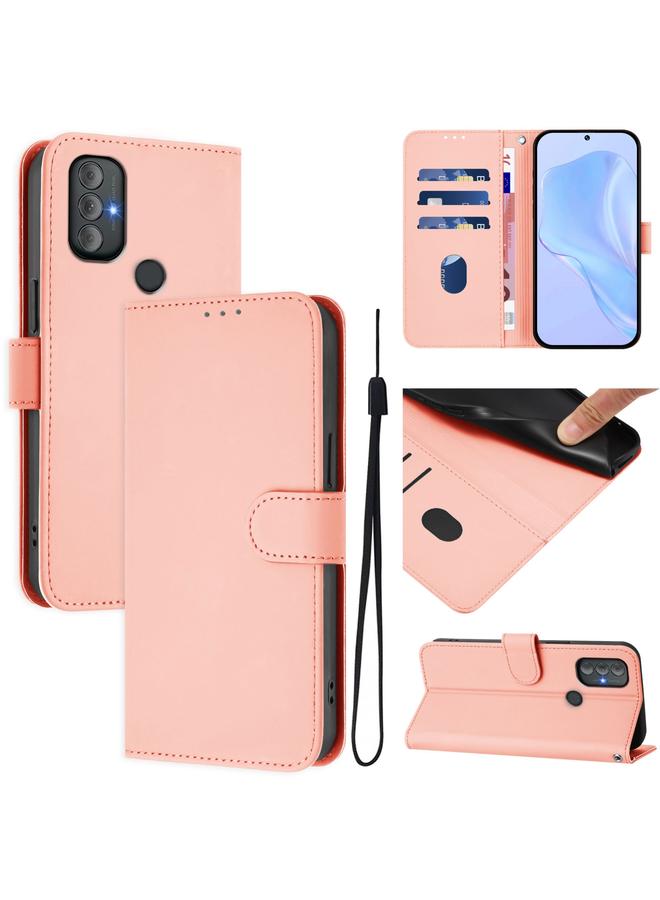 اس-توب جراب لهاتف Motorola Moto G Power 2022 مصنوع من الجلد بلون سادة مع حبل تعليق - Image 1