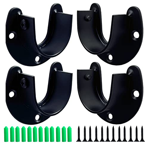 OperSeven 1-1/4 Inch 4 Packs Black Heavy Duty Stainless Steel Closet Rod End Supports Closet Pole Sockets Flange Rod Holder with Screws， Closet Shelf and Rod Brackets (Open Flange) - Image 1