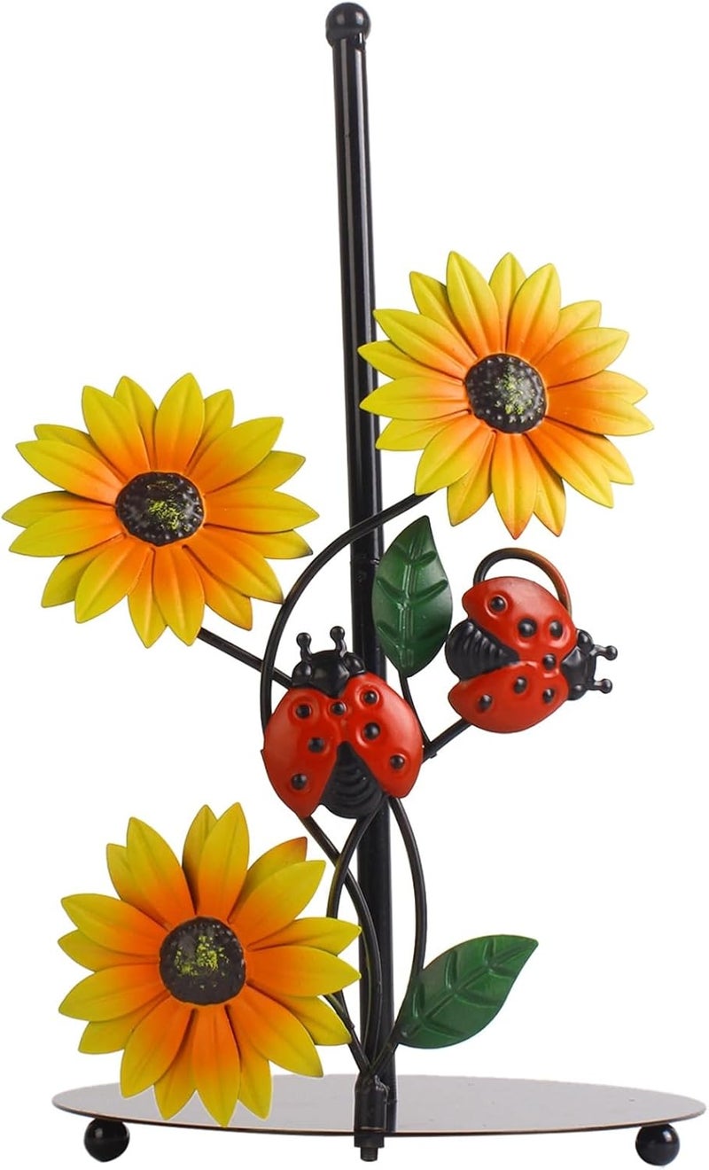 Freestanding Papertowel Holder: Sunflower, 13 In/33 Cm, Kitchen Countertop Decor, Ladybug Accents - Image 1