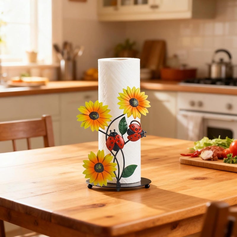 Freestanding Papertowel Holder: Sunflower, 13 In/33 Cm, Kitchen Countertop Decor, Ladybug Accents - Image 4