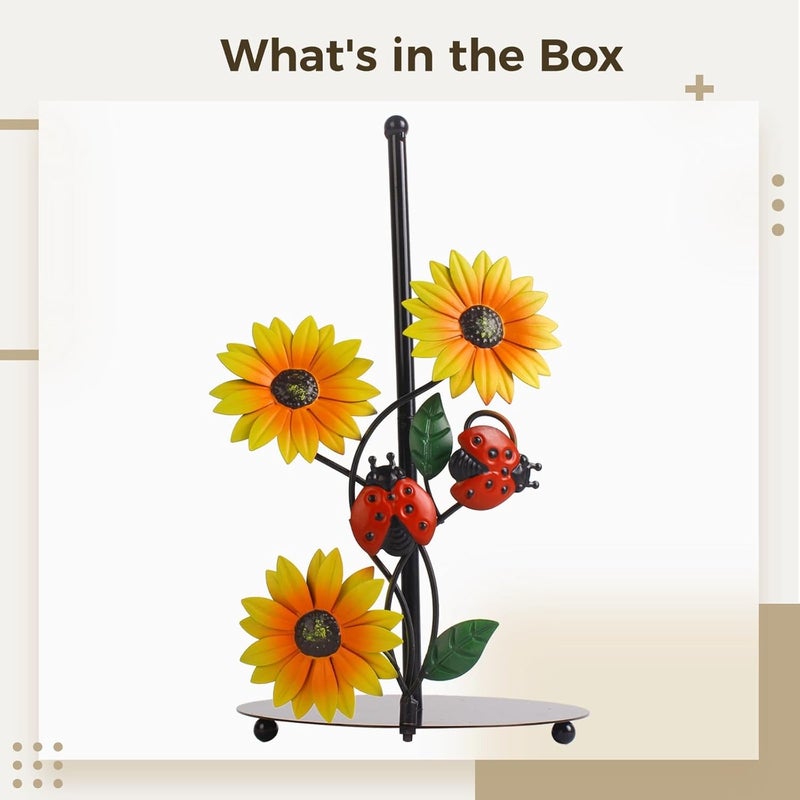 Freestanding Papertowel Holder: Sunflower, 13 In/33 Cm, Kitchen Countertop Decor, Ladybug Accents - Image 3