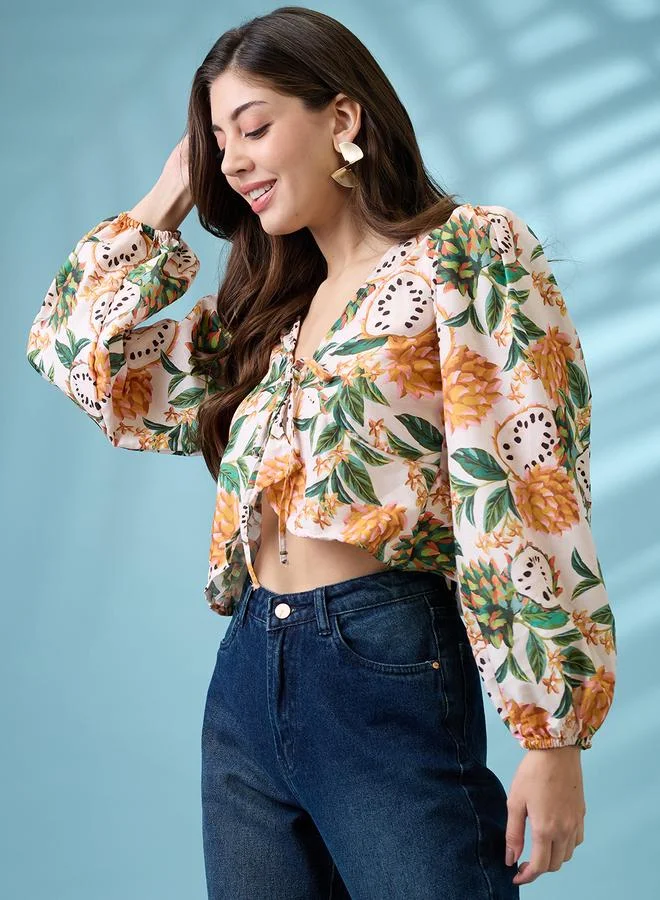 جلو باص بلوزة بنمط لف وتفاصيل ربطة