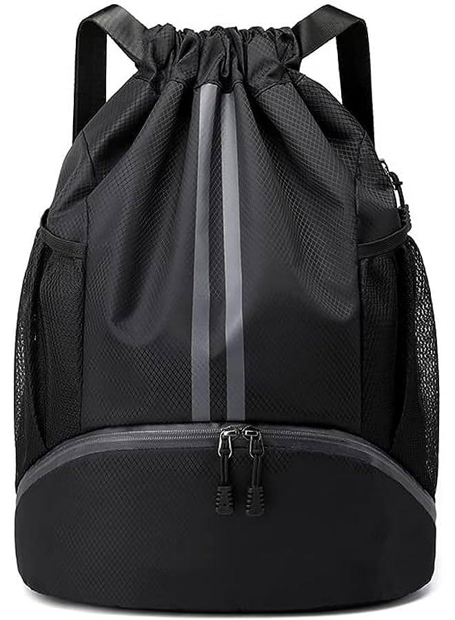 PROMASS Drawstring Backpack, Unisex Drawstring Bag, Waterproof Sports Travel Gym Swimming Bag, Portable Large-Capacity Sports Ball Bag with Shoe Compartment Dry & Wet Separation Beach Backpack - Image 1