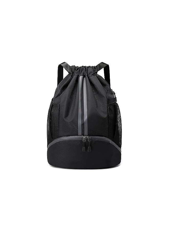 PROMASS Drawstring Backpack, Unisex Drawstring Bag, Waterproof Sports Travel Gym Swimming Bag, Portable Large-Capacity Sports Ball Bag with Shoe Compartment Dry & Wet Separation Beach Backpack - Image 3